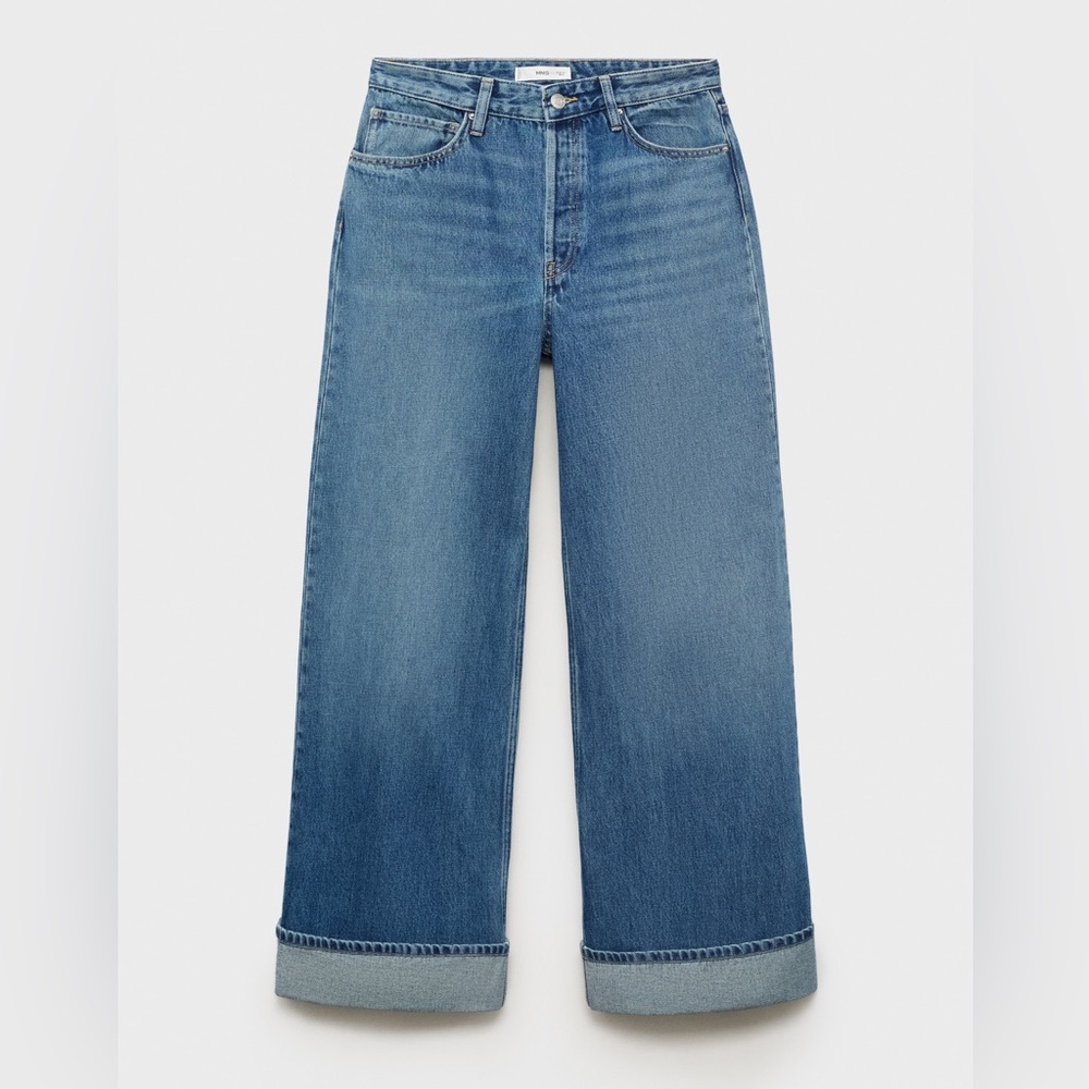 Mango High Waisted Wide Leg Jeans Size 2 | 100% Cotton Button Fly Zipper - Picture 6 of 16